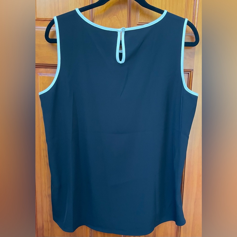 🆕 Calvin Klein CK Women's Sleeveless Black White Piping Trim Blouse Top L 12-14 - Picture 9 of 16